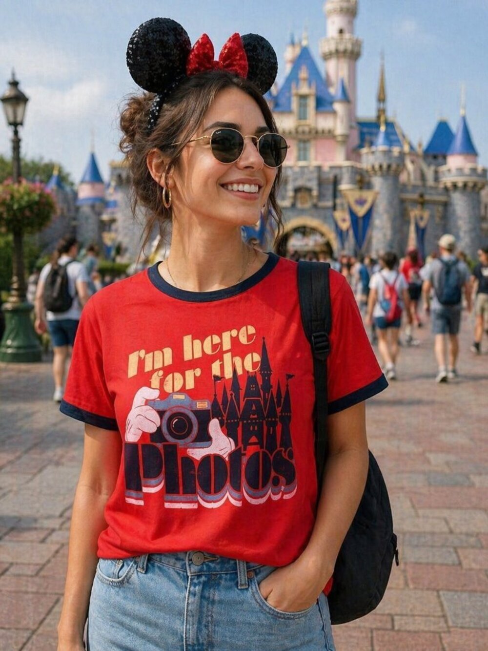 Disney T-Shirt Top I'm Here for the Photos Retro Red Size Large